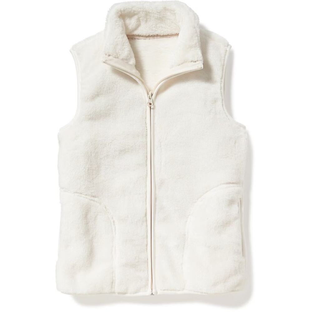Old Navy Cozy Faux Fur Vest - Coconut Milk White - L (10/12)